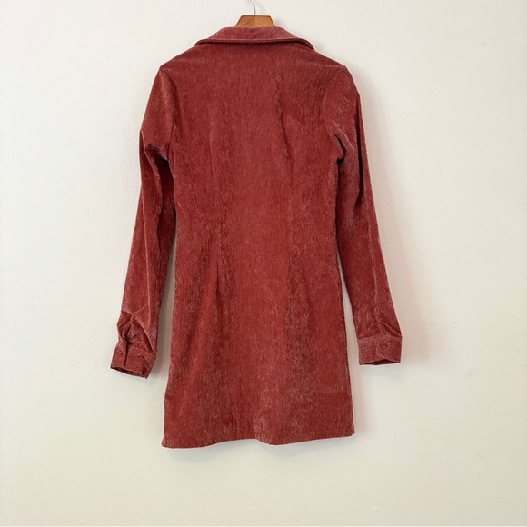 Corduroy Collared Mini Dress Long Sleeve Stretch Burnt Orange Size Medium - Picture 7 of 11